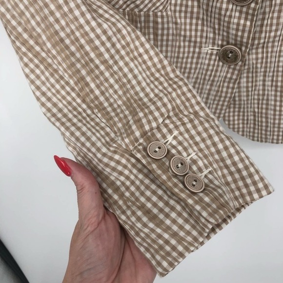 CAbi Ginger Snap Tan and White Check Lightweight Blazer Style Button Jacket Sz S - Picture 6 of 12